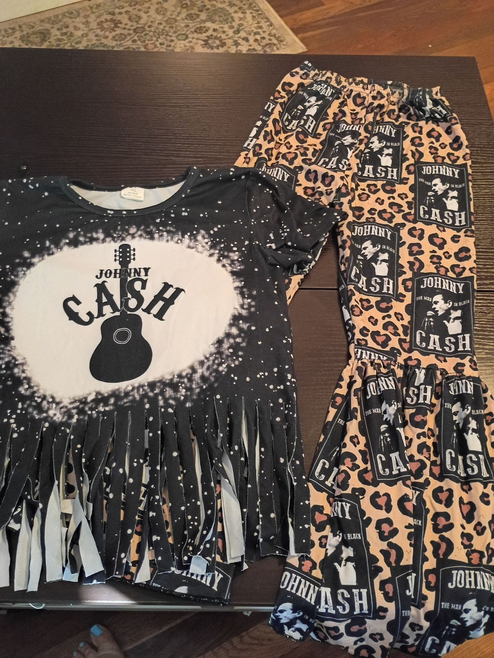 Boutique Girls Size XL Fringe Tee Leopard Print Bellbottoms Johnny Cash Sz. 14 6